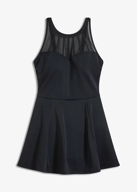 Stahovací koupací šaty s průhlednou síťovinou, střední tvarující efekt, bonprix