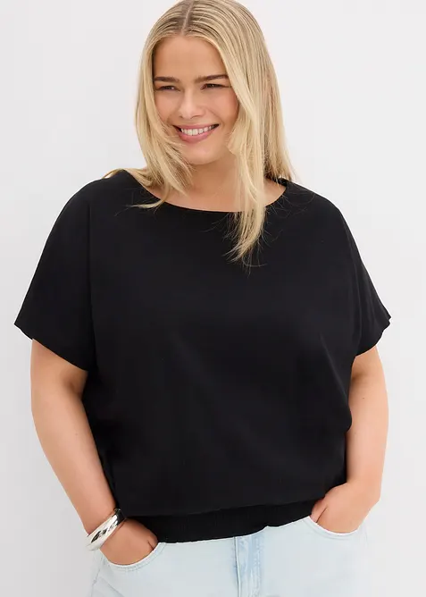 Triko z ž&iacute;han&eacute; př&iacute;ze a s žabičkovan&yacute;m lemem, z organick&eacute; bavlny, bonprix