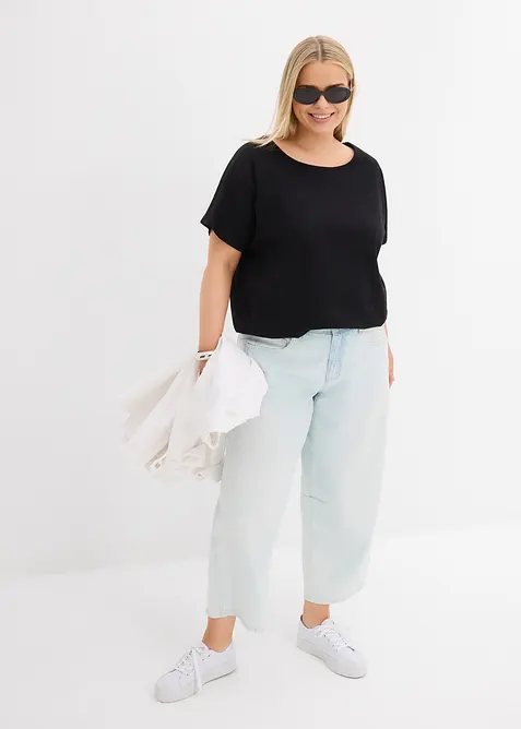 Triko z ž&iacute;han&eacute; př&iacute;ze a s žabičkovan&yacute;m lemem, z organick&eacute; bavlny, bonprix