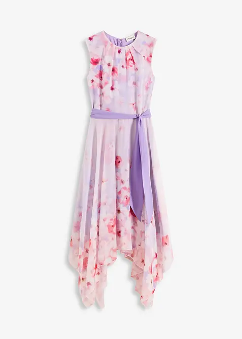 Šifonové šaty s cípatým spodním okrajem a vázačkou, bonprix