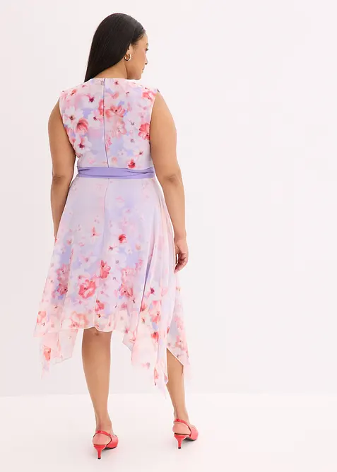 Šifonové šaty s cípatým spodním okrajem a vázačkou, bonprix