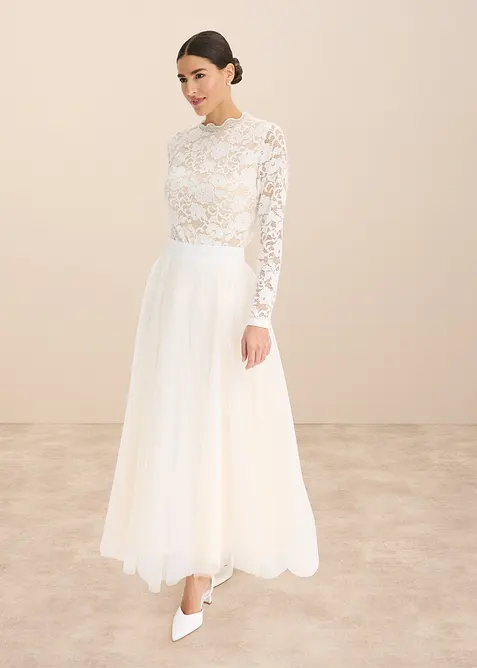 Tričko s dlouh&yacute;m ruk&aacute;vem, z krajky, bonprix