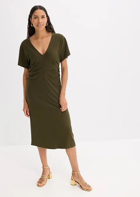 Žebrované žerzejové šaty s postranním nařasením, bonprix