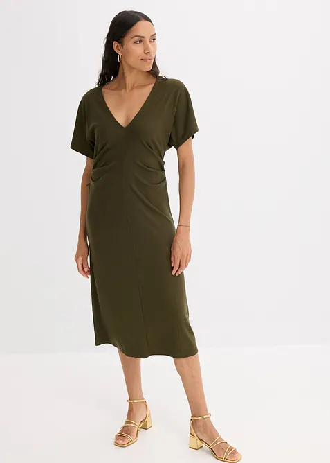 Žebrované žerzejové šaty s postranním nařasením, bonprix