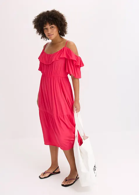 Šaty s volány, ze strukturované viskózy, bonprix