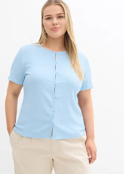 Tričko se strukturou a s knofl&iacute;kovou li&scaron;tou, bonprix