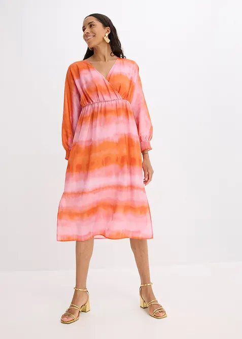 Saténové midi šaty s batikovaným potiskem, bonprix