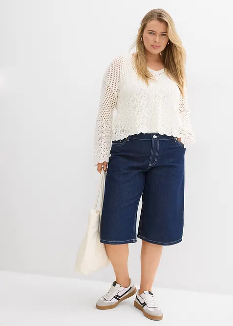 Džínové bermudy Mid Waist, Low Stretch, bonprix