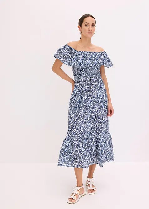 Boho midi šaty s výstřihem Carmen, z lehké bavlny, bonprix