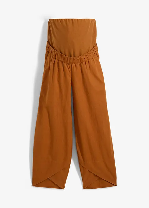 Těhotenské kalhoty s pásem přes bříško, ze lnu a bavlny, bonprix