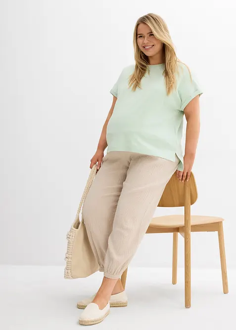 Těhotenské kalhoty 2 v 1, z čistě bavlněného mušelínu, bonprix