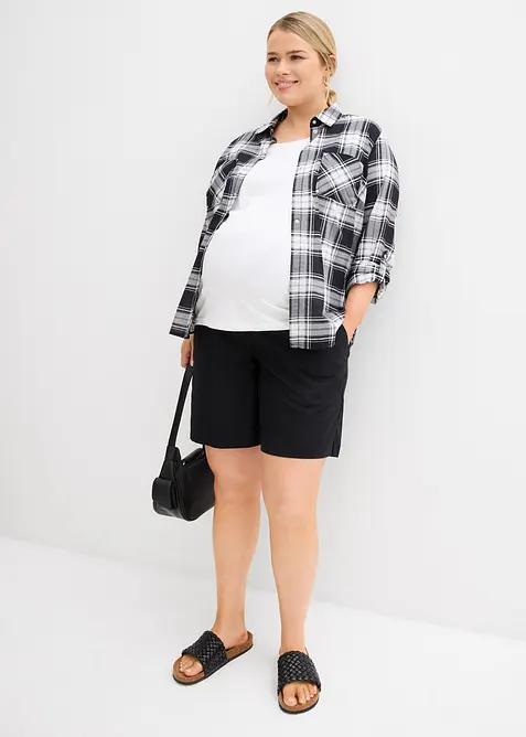 Těhotenské šortky 2 v 1 s pásem přes bříško k ohrnutí, ze lnu a bavlny, bonprix