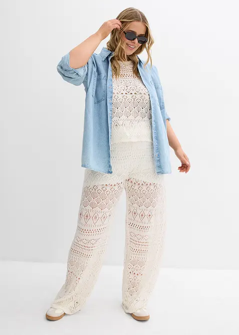 Kalhoty bez zap&iacute;n&aacute;n&iacute;, s d&iacute;rkovan&yacute;m vzorem, bonprix