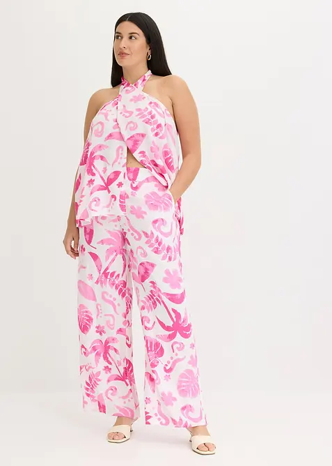 Poti&scaron;těn&eacute; &scaron;irok&eacute; kalhoty ze strukturovan&eacute; visk&oacute;zy, bonprix