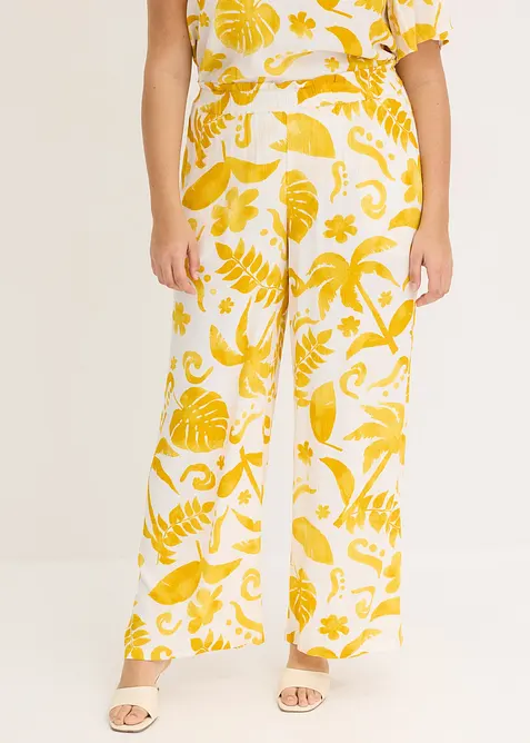 Poti&scaron;těn&eacute; &scaron;irok&eacute; kalhoty ze strukturovan&eacute; visk&oacute;zy, bonprix