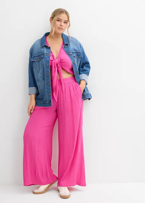 Kalhoty bez zap&iacute;n&aacute;n&iacute;, ze spl&yacute;vav&eacute; visk&oacute;zy, bonprix