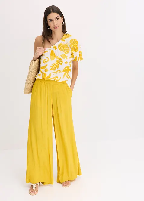 Kalhoty bez zap&iacute;n&aacute;n&iacute;, ze spl&yacute;vav&eacute; visk&oacute;zy, bonprix