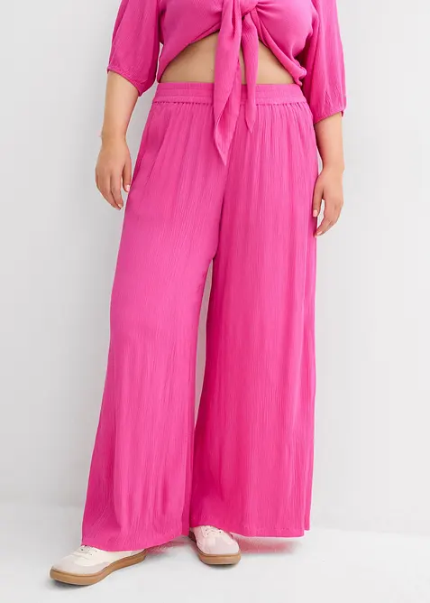 Kalhoty bez zap&iacute;n&aacute;n&iacute;, ze spl&yacute;vav&eacute; visk&oacute;zy, bonprix