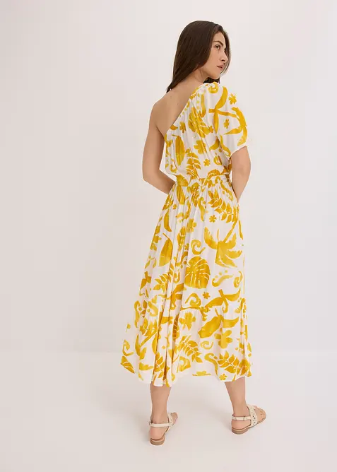 Šaty na jedno rameno, ze strukturované viskózy s potiskem, bonprix