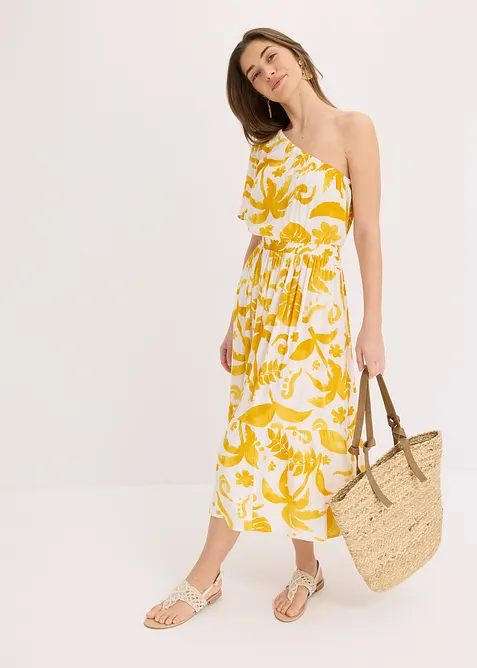 Šaty na jedno rameno, ze strukturované viskózy s potiskem, bonprix