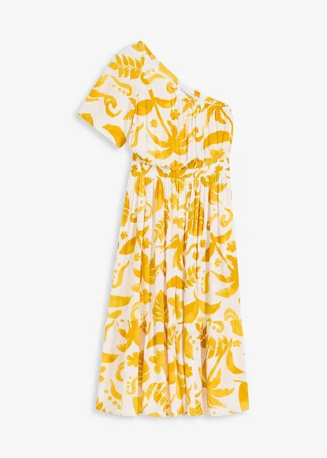 Šaty na jedno rameno, ze strukturované viskózy s potiskem, bonprix