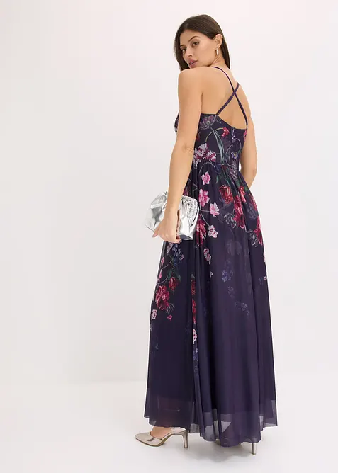 Maxi šaty na ramínka, z něžného tylu, bonprix