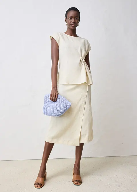 Triko z čistého lnu s tkanou vsadkou, bonprix