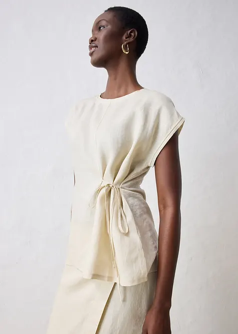 Triko z čistého lnu s tkanou vsadkou, bonprix