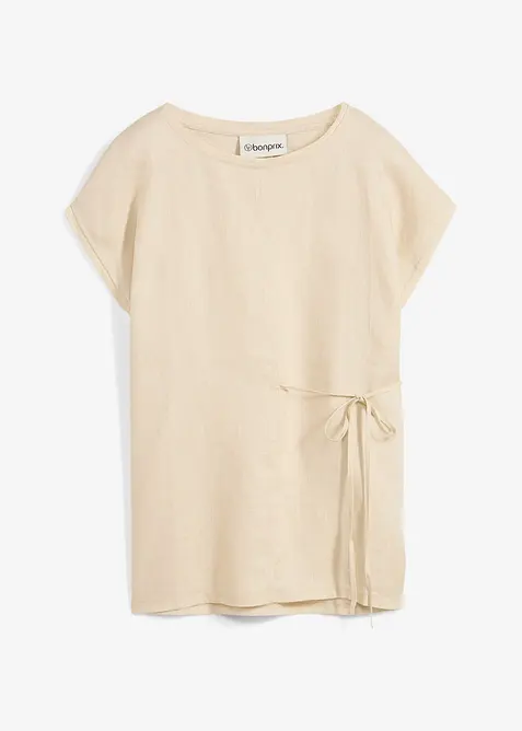Triko z čistého lnu s tkanou vsadkou, bonprix