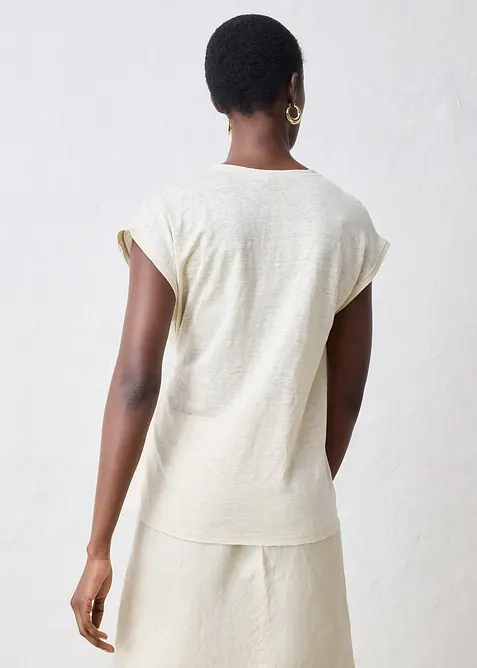 Triko z čistého lnu s tkanou vsadkou, bonprix