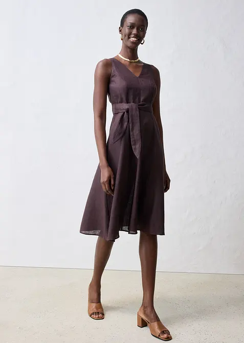 Midi šaty z čistého lnu, bonprix