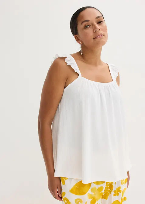 Žerzejový top s volány na ramínkách, bonprix