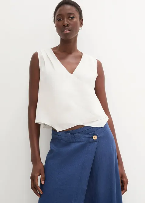 Halenkový top z čistého lnu, se zavinovacím vzhledem, bonprix