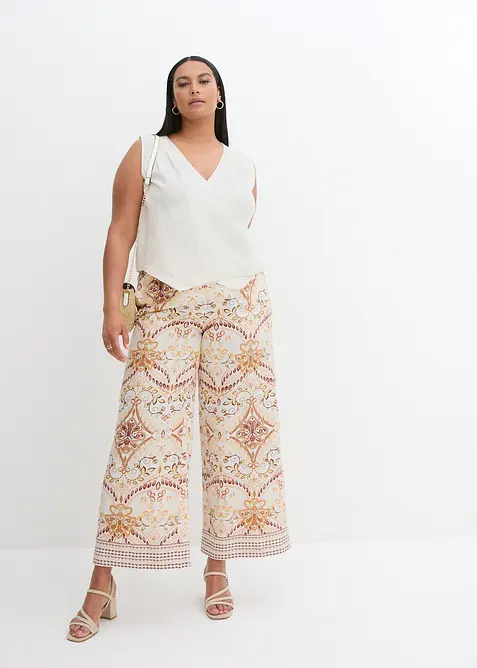 Halenkový top z čistého lnu, se zavinovacím vzhledem, bonprix