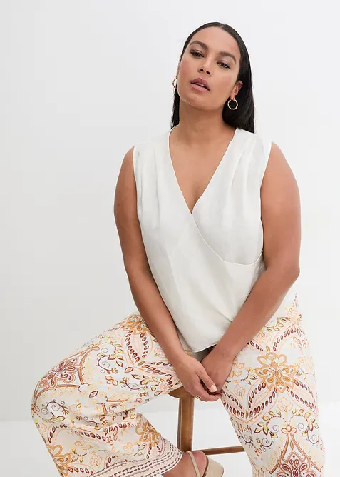 Halenkový top z čistého lnu, se zavinovacím vzhledem, bonprix