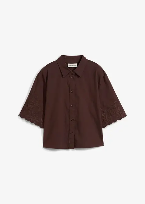 Zkrácená košilová halenka s podílem hedvábí, bonprix