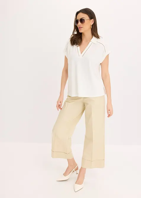 Triko polo z visk&oacute;zov&eacute;ho pik&eacute;, s krajkovou vsadkou, bonprix