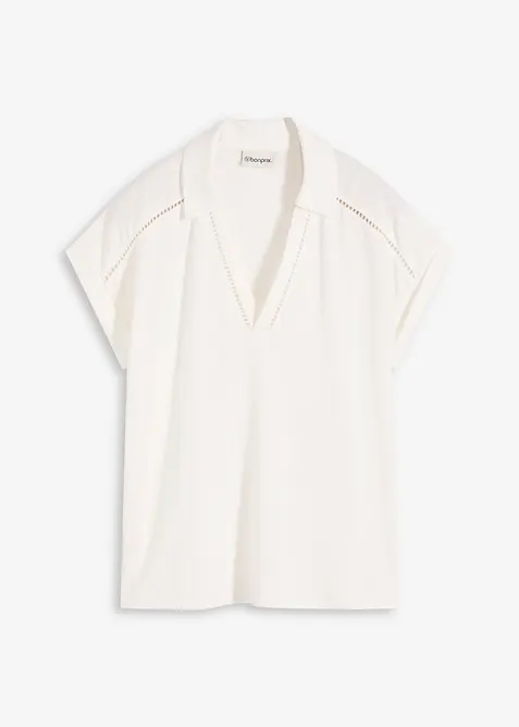 Triko polo z visk&oacute;zov&eacute;ho pik&eacute;, s krajkovou vsadkou, bonprix
