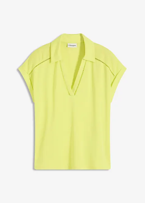 Triko polo z viskózového piké, s krajkovou vsadkou, bonprix