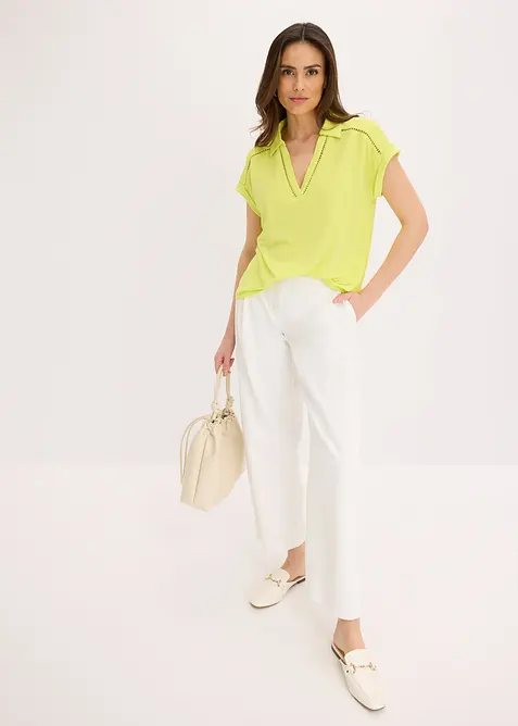 Triko polo z viskózového piké, s krajkovou vsadkou, bonprix