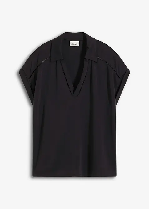 Triko polo z visk&oacute;zov&eacute;ho pik&eacute;, s krajkovou vsadkou, bonprix