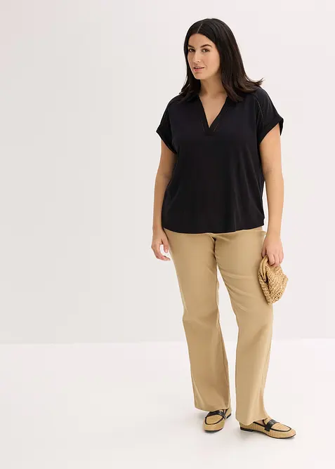 Triko polo z visk&oacute;zov&eacute;ho pik&eacute;, s krajkovou vsadkou, bonprix