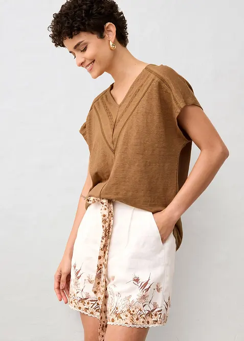 Tričko z čistého lnu, s krajkou, bonprix