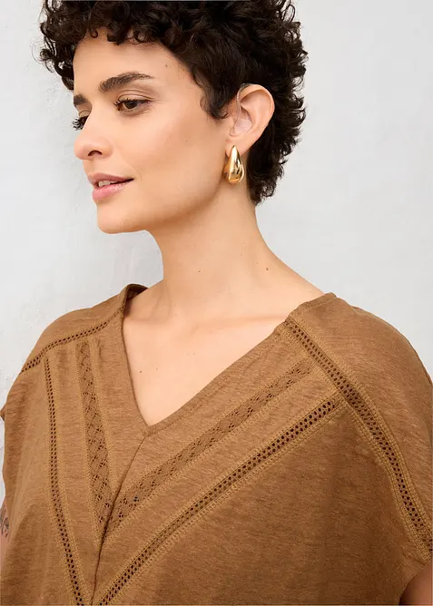 Tričko z čist&eacute;ho lnu, s krajkou, bonprix