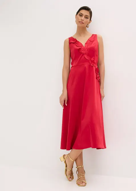 Midi &scaron;aty z leskl&eacute;ho sat&eacute;nu s květinovou aplikac&iacute;, bonprix