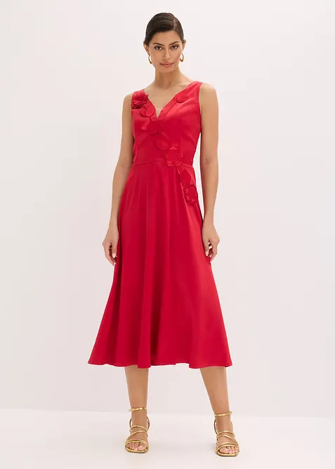 Midi &scaron;aty z leskl&eacute;ho sat&eacute;nu s květinovou aplikac&iacute;, bonprix