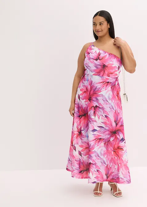 Šaty na jedno rameno, ze strukturovaného krepu, bonprix