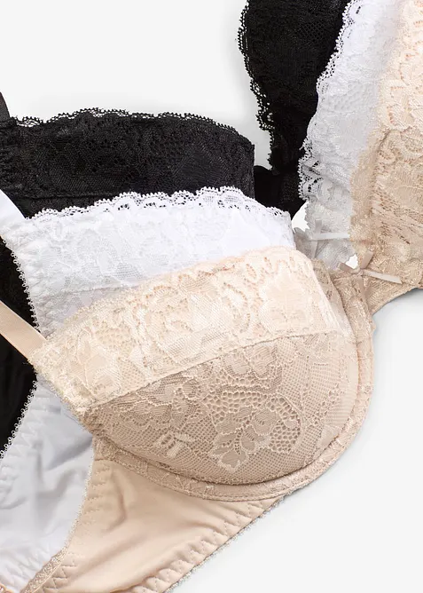 Push-up podprsenka s jemnou krajkou (3 ks v balen&iacute;), bonprix