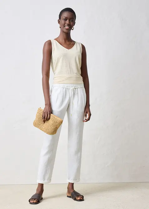 Kalhoty bez zap&iacute;n&aacute;n&iacute;, z čist&eacute;ho lnu, bonprix