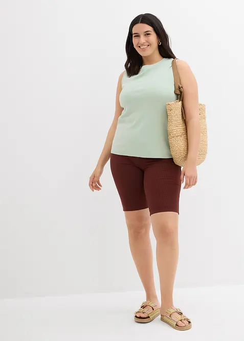 Kr&aacute;tk&eacute; leg&iacute;ny z žebrovan&eacute;ho žerzeje, High Waist, bonprix